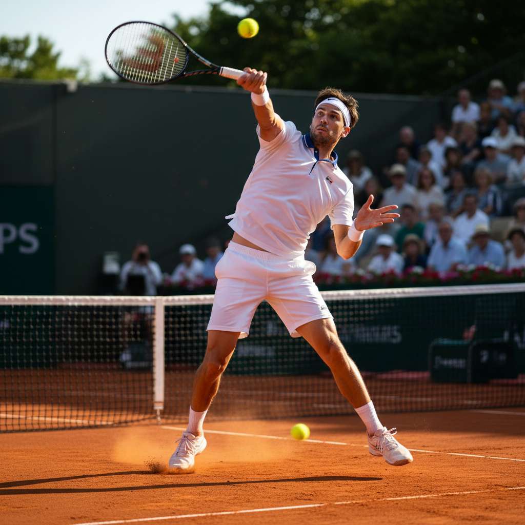 Professioneller männlicher Tennisprofi im Match