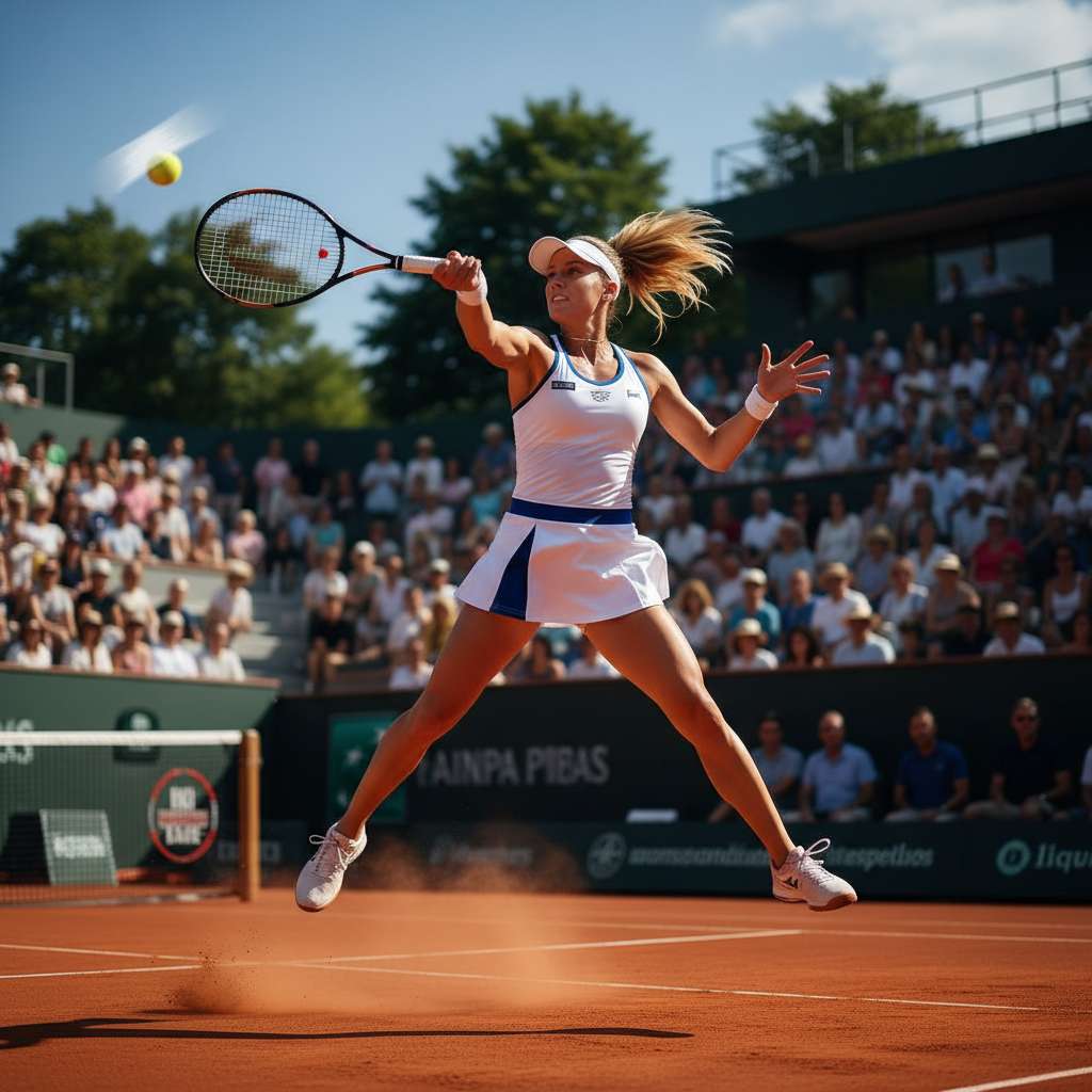 Professionelle weibliche Tennisspielerin im Match